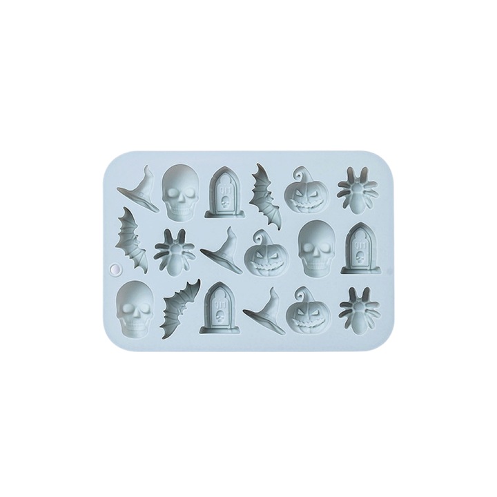 18 darabos szilikon forma készlet Halloweenre, rózsaszín/kék, 18.3x12.5x1.5cm