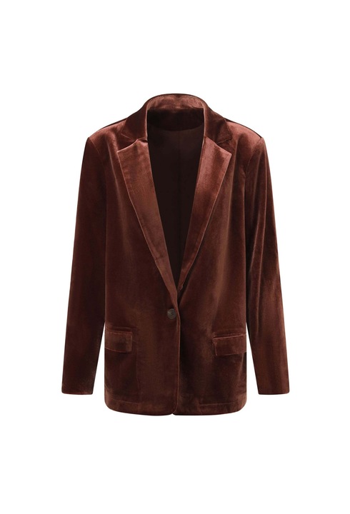 BALOU, Sacou cu aspect de catifea si revere decupate, Maro