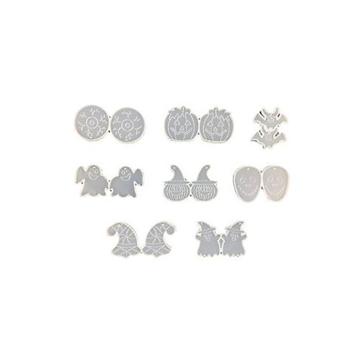 Set 8 matrite din silicon pentru bijuterii, transparent, 9.7x5cm, modele Halloween
