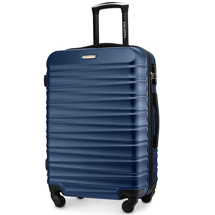 Troler mediu, Zagatto®, Albastru, Dimensiuni 65x42x26 cm, Troller bagaj cala, Maner telescopic din aluminiu, 4 roti 360, Picioare de protectie laterale, Cifru, ABS rezistent, Valiza calatorie 60L, ZG501 ABS B BLUE