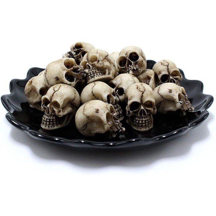 Set 20 piese Cranii Miniaturale Decorative, Halloween, Dimensiune 1x1x1.8cm, Rasina