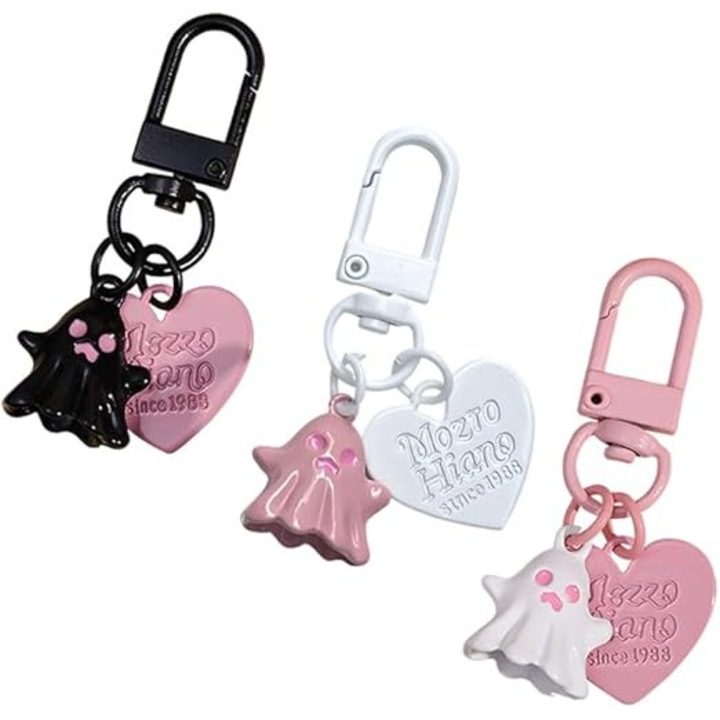 3 darabos fém szellem kulcstartó készlet, 3D design, többszínű, Halloweenre