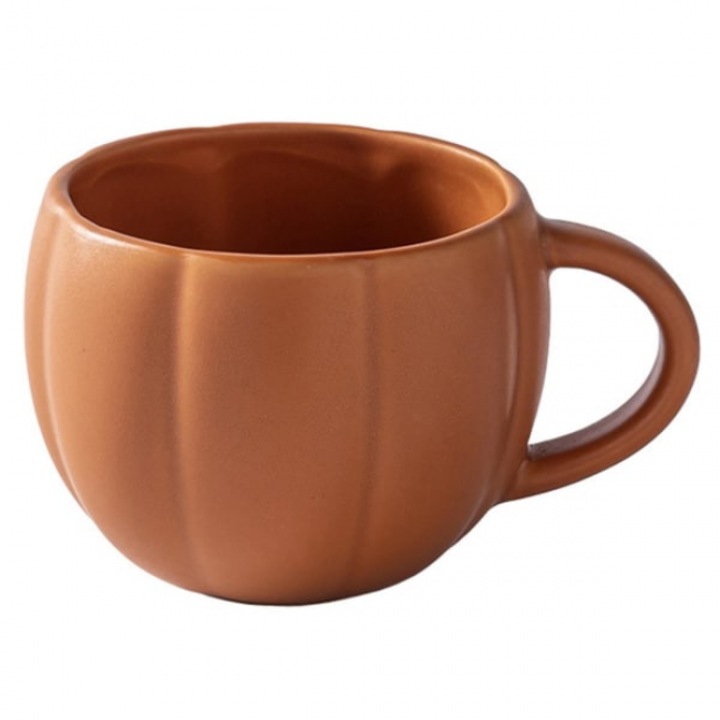 Cana ceramica Halloween cu design dovleac, set de 1, 450ml, 9.3x10.5cm, portocalie