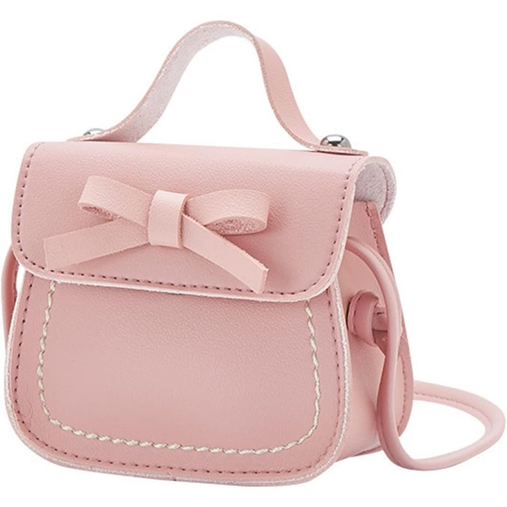 Gyermek táska, 11x10x6cm, ökológiai bőrből, állítható rózsaszín szíj