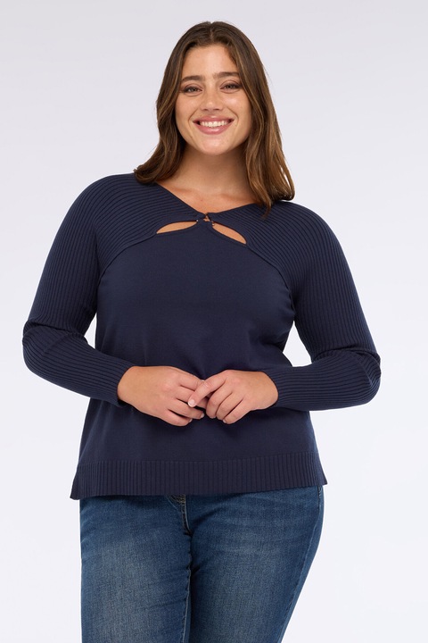 FIORELLA RUBINO, Pulover cu detalii striate, Bleumarin, XL