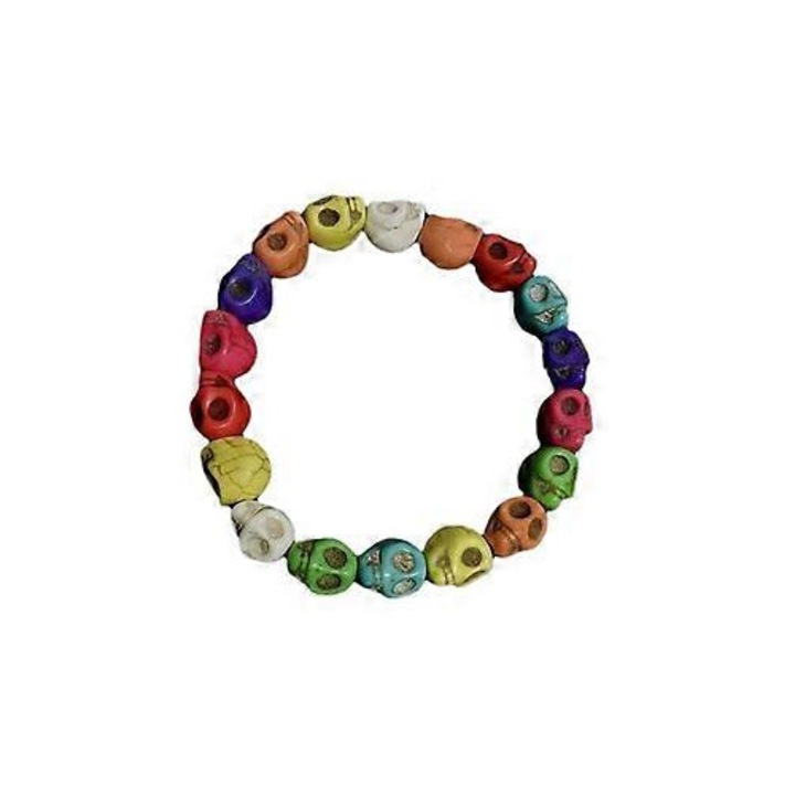 Bratara craniu cu cruce, multicolor, din aliaj, unisex