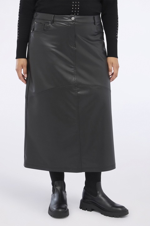 FIORELLA RUBINO, Fusta midi de piele ecologica, Gri antracit