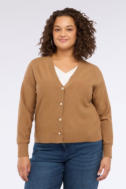 FIORELLA RUBINO, Cardigan cu decolteu in V si insertii stralucitoare, Portocaliu persan