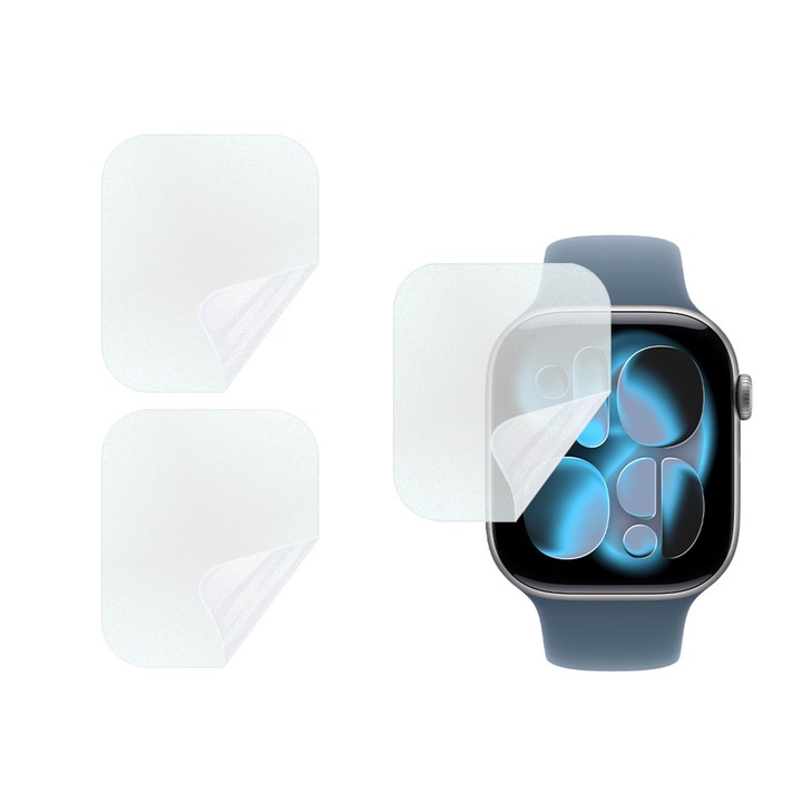 Set 3 x Folie de Protectie MATTE pentru Apple Watch Series 11 Aluminum 46mm, Silicon Hydrogel Regenerabil, Flexible Hydro-Crystal, Instalare Usoara, Optim Full Protection, Matte