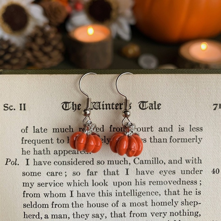 Cercei din sticla cu dovleci, design elegant, portocalii, handmade