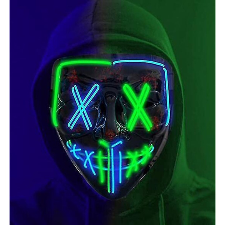 Страшна LED маска за косплей, 3 режима на осветление, многоцветна