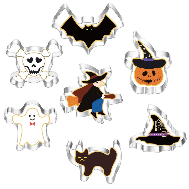 Set de 7 forme pentru prajituri de Halloween, otel inoxidabil, dimensiuni variate