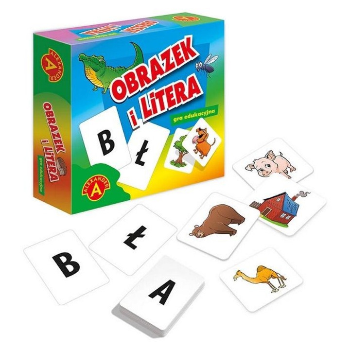 Oktatójáték Kép és betű, Alexander, 40 tábla, 55 betűkártya, 2-4 játékos