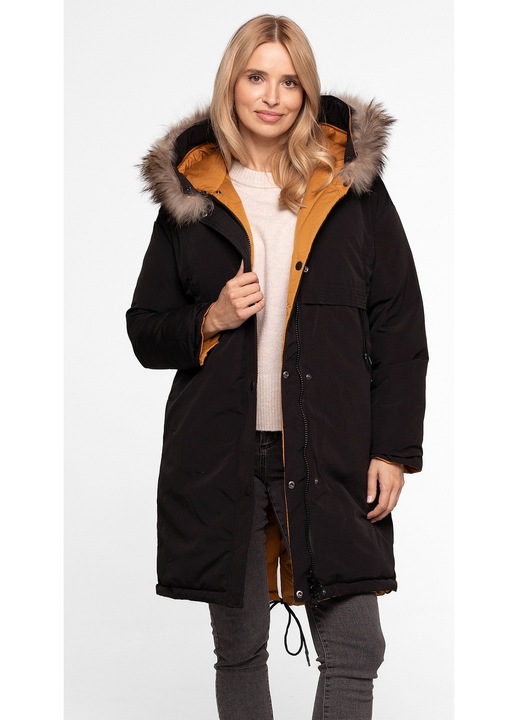 Geaca pentru dama Perso, reversibila, cu gluga, poliester, negru/galben, 3XL INTL