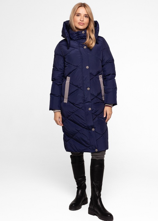 Geaca lunga, Perso, matlasata, cu gluga, poliester, bleumarin