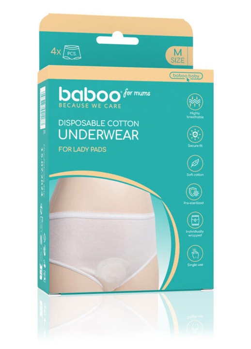 Set Chiloti Bumbac De Unica Folosinta Baboo - 4 bucati, Alb