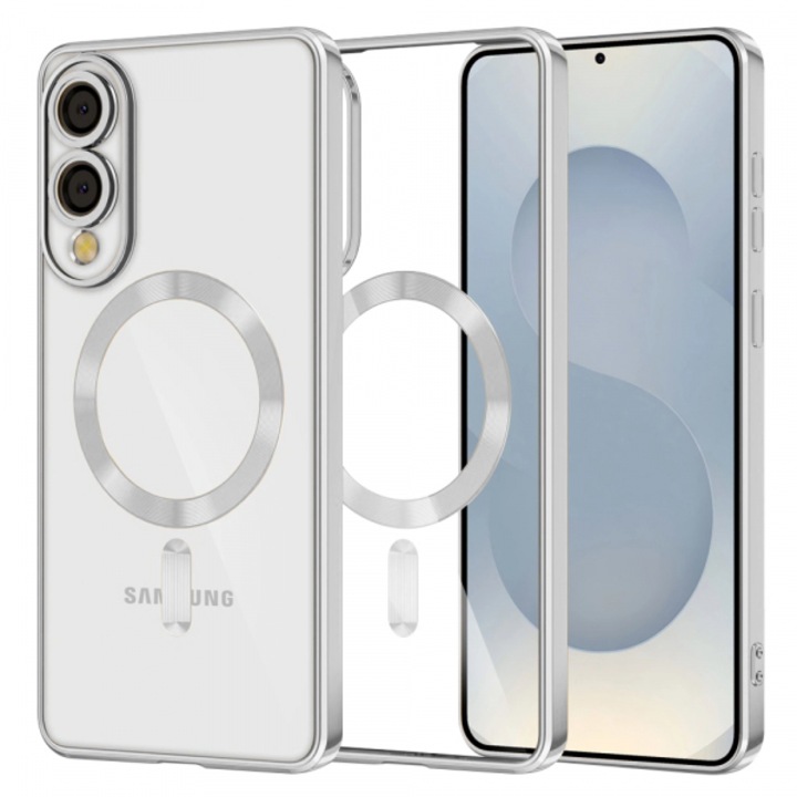 Husa MagSafe pentru Samsung Galaxy S25 Edge S937, Luxury Crystal, Argintie