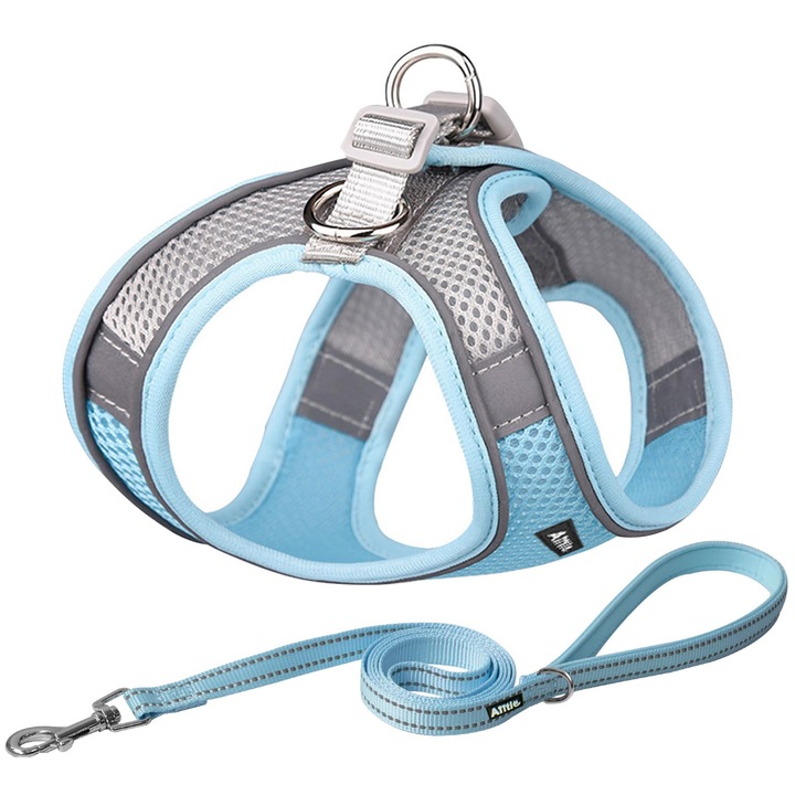 AIITLE Set pentru Caini si Pisici - Hama Anti-Tragere si Antievasare cu Vesta Reflective - pentru Plimbari si Camping (Albastru, XXXS)