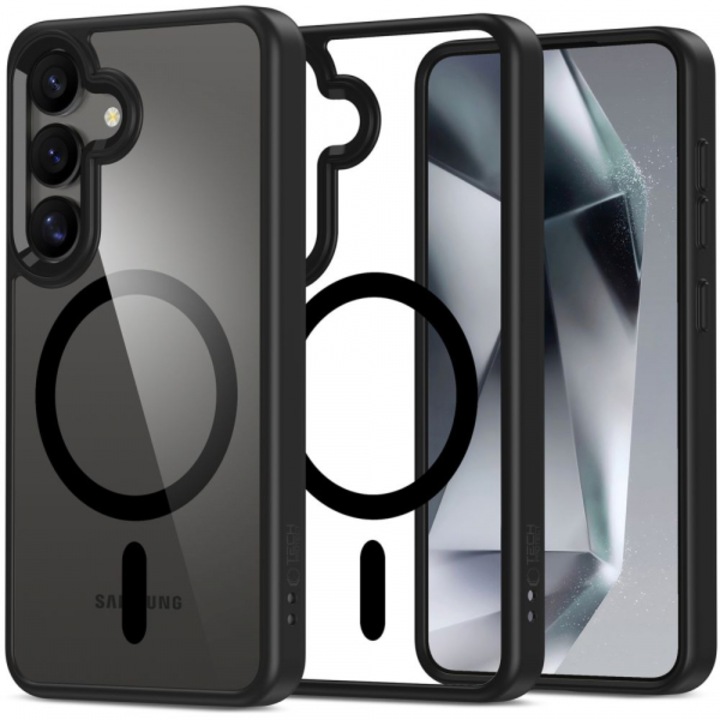 Husa MagSafe pentru Samsung Galaxy S25 S931, Tech-Protect, Magmat Clear, Neagra