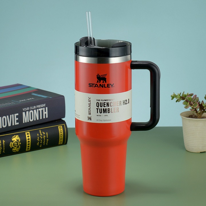 STANLEY termosz bögre, 40oz, nagy űrtartalommal, szívószállal, piros