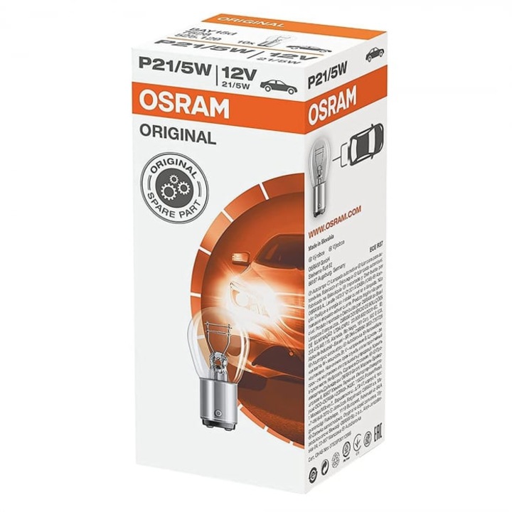 Set 10 becuri auto P21/5W Osram, 12V, dublu filament, multicolor