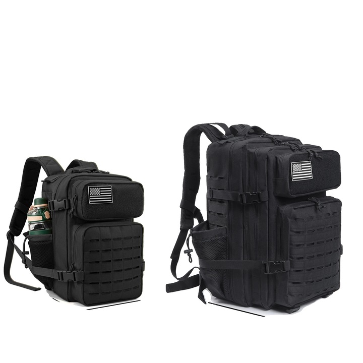 Trekking hátizsák, 45L, tartós poliészter, fekete, 50x30x30cm