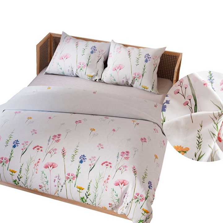 Lenjerie de pat Markizeta, 160x200cm, 2x70x80cm, bumbac satinat, cu fermoar, diverse modele