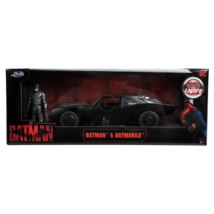 Количка с дистанционно управление Simba Батмобил 2022, 30x15см, метална каросерия, включена фигурка на Батман, 8+ години