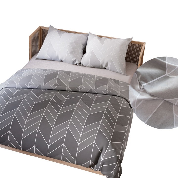 Ágynemű garnitúra 200x220cm, Markizeta, 2x70x80cm, szatén, szürke, geometrikus minták
