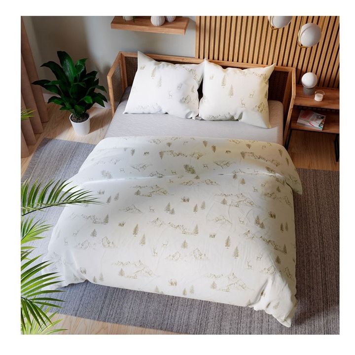 Lenjerie de pat Markizeta, 200x220cm + 2x70x80cm, satin, multicolor, cu fermoar