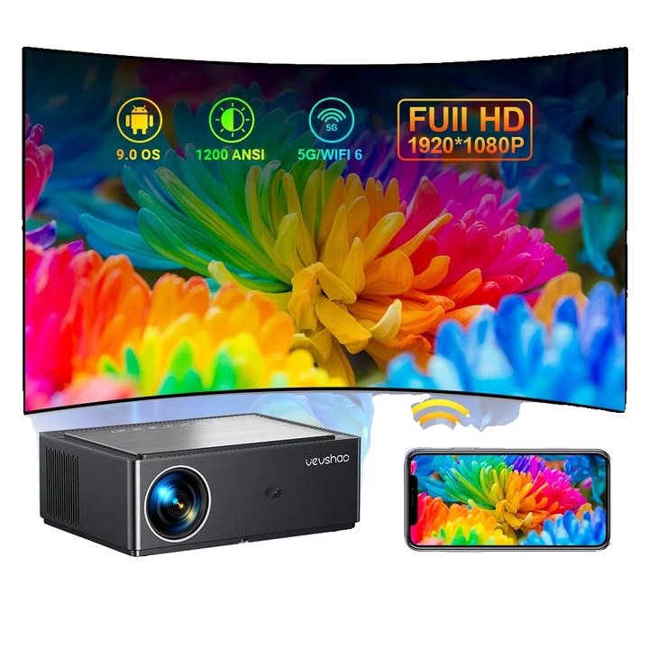 Videoprojektor, 1200 ANSI lumen, 1920 x 1080, 6D trapézkorrekció, vetítési méret 45-300 hüvelyk, LCD