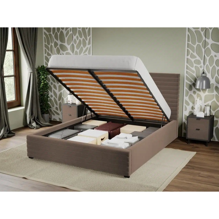 Pat Tapitat Mateo, Somiera Rabatabila, 180x200, Culoare Cappuccino/Velluto 29