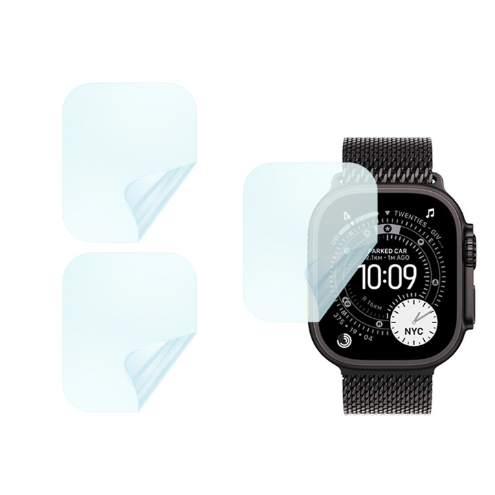 Set 3 x Folie de Protectie pentru Apple Watch Ultra 3, din Silicon Hydrogel Regenerabil, Flexible Hydro-Crystal, Instalare Usoara, Full Protection, Clear