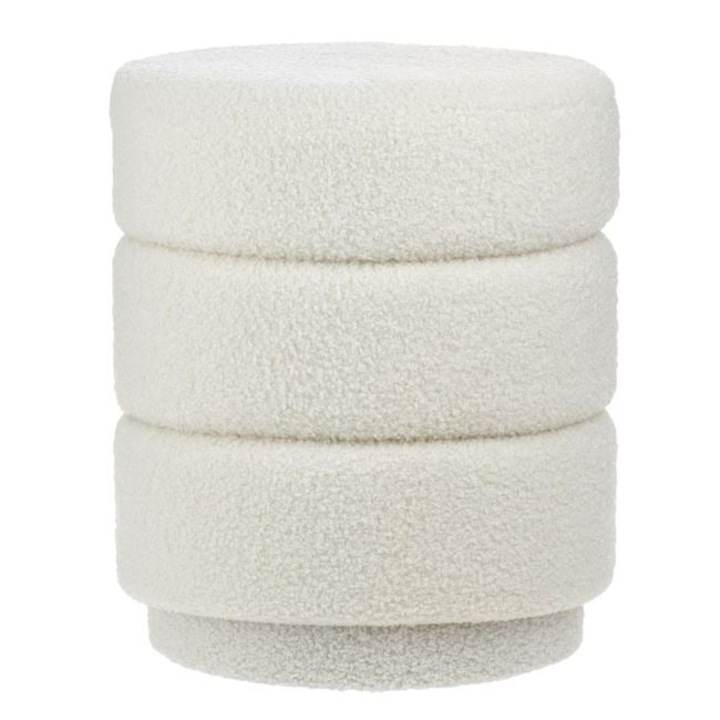 Taburet Imitatie de Blana Teddy, greutate suportata 110 kg, 36x43 cm, alb