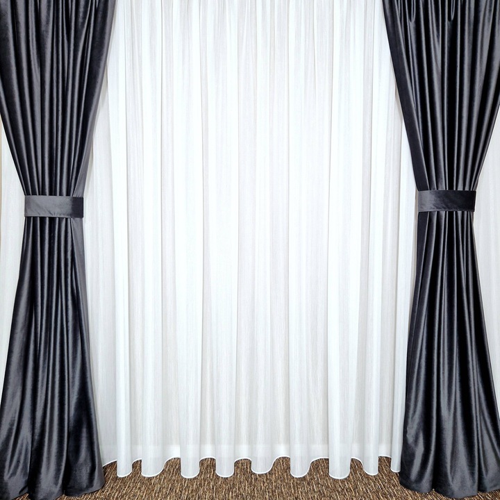 Perdea, MASTEL, 400 x 245 cm, alb model DG dungi cu insertii argintii confectionata cu rejansa