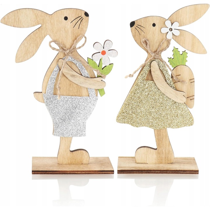 Set 2 iepurasi de Paste din Lemn, 16 cm