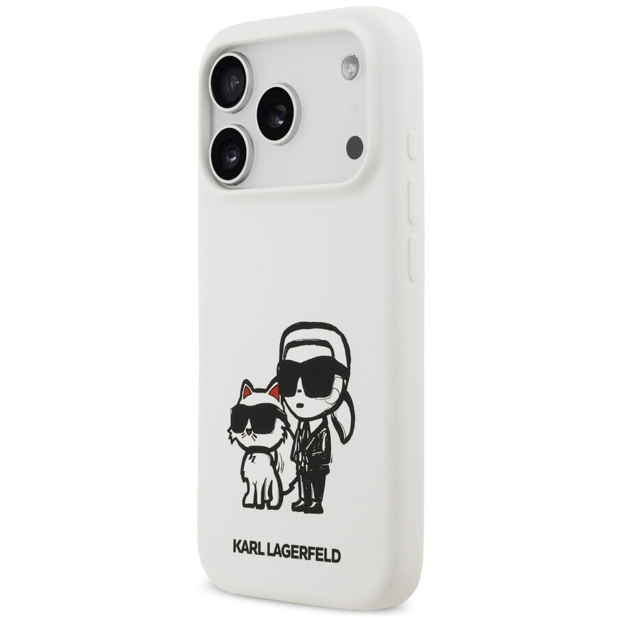Husa pentru iPhone 17 Pro - Karl Lagerfeld Silicone Sketch & Logo (KLHMP17LSKCGRGOH) - White Karl&Choupette