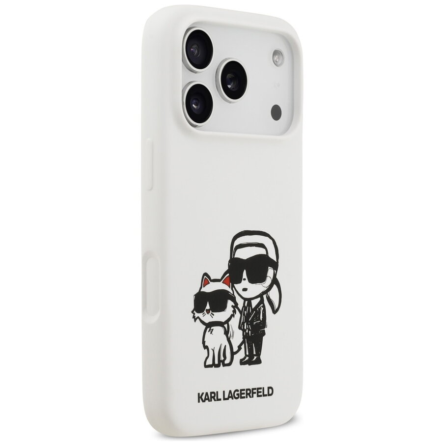Husa pentru iPhone 17 Pro - Karl Lagerfeld Silicone Sketch & Logo (KLHMP17LSKCGRGOH) - White Karl&Choupette