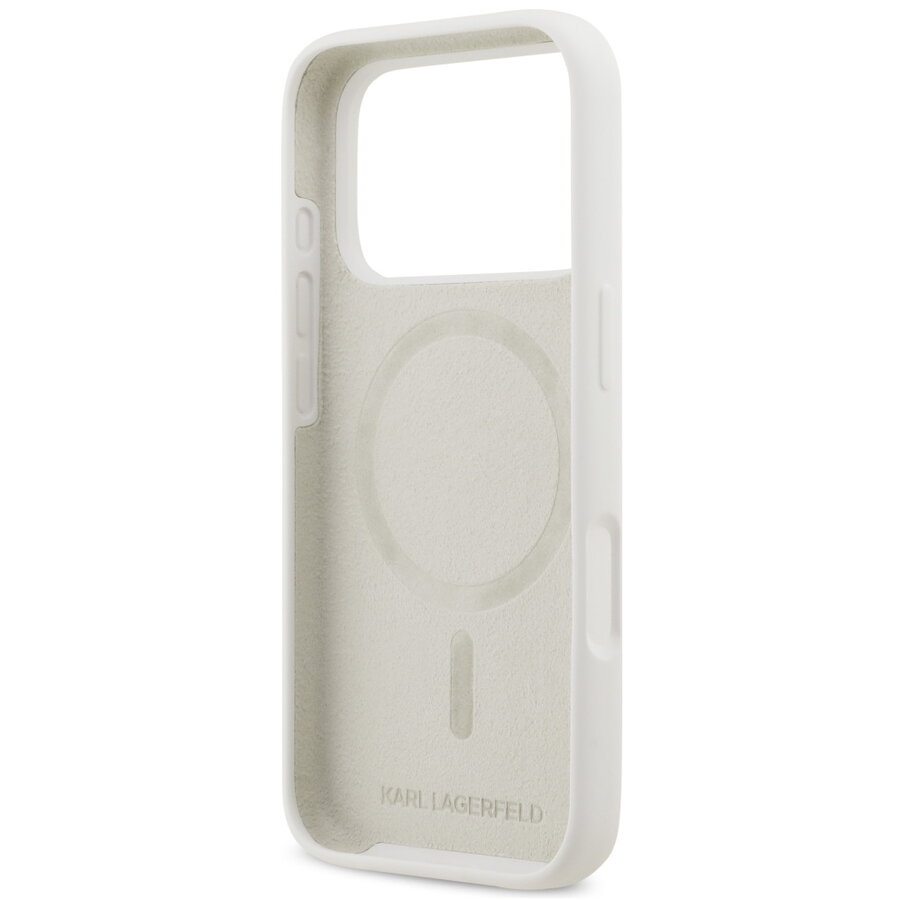 Husa pentru iPhone 17 Pro - Karl Lagerfeld Silicone Sketch & Logo (KLHMP17LSKCGRGOH) - White Karl&Choupette