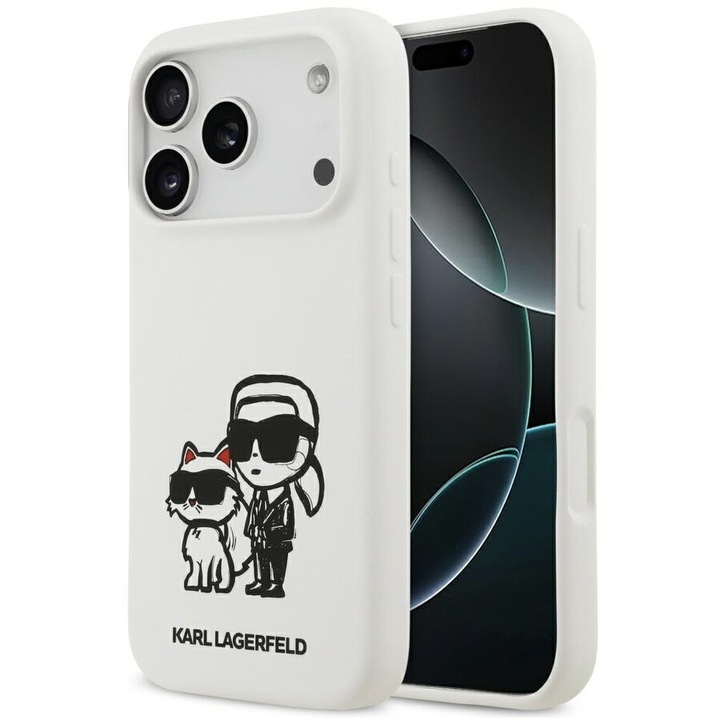 Husa pentru iPhone 17 Pro - Karl Lagerfeld Silicone Sketch & Logo (KLHMP17LSKCGRGOH) - White Karl&Choupette