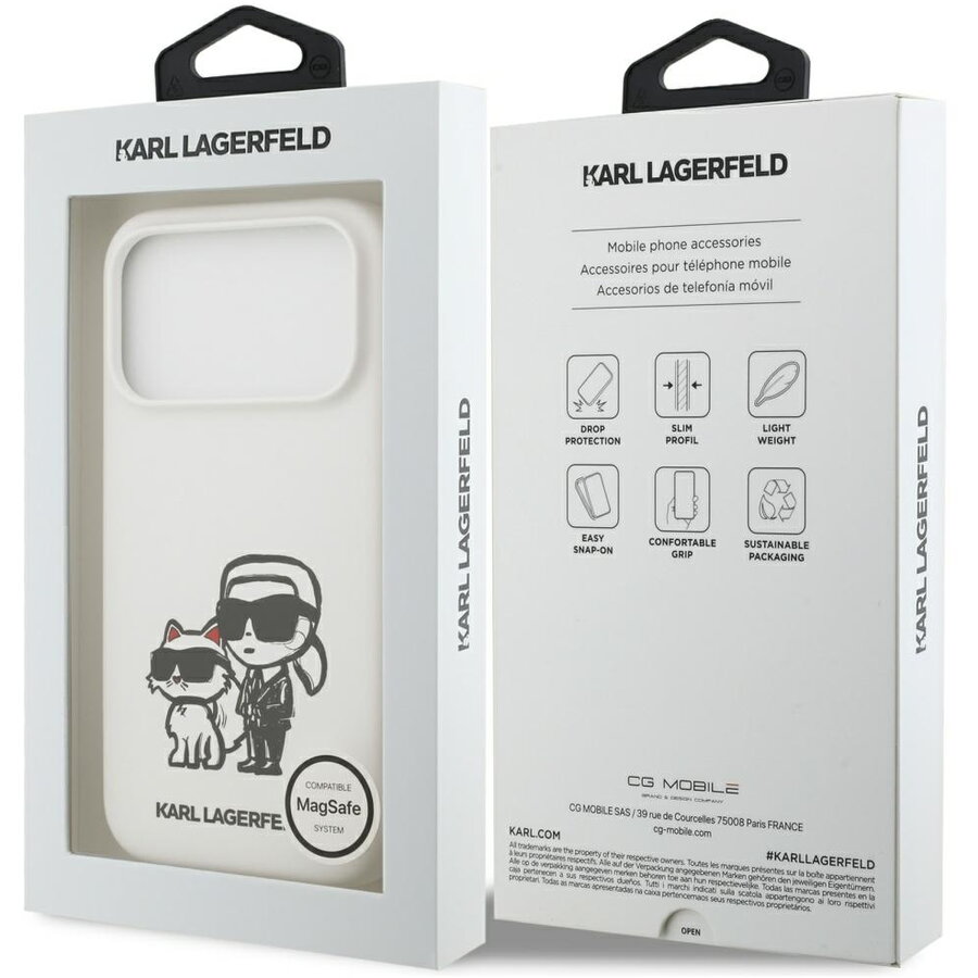 Husa pentru iPhone 17 Pro - Karl Lagerfeld Silicone Sketch & Logo (KLHMP17LSKCGRGOH) - White Karl&Choupette