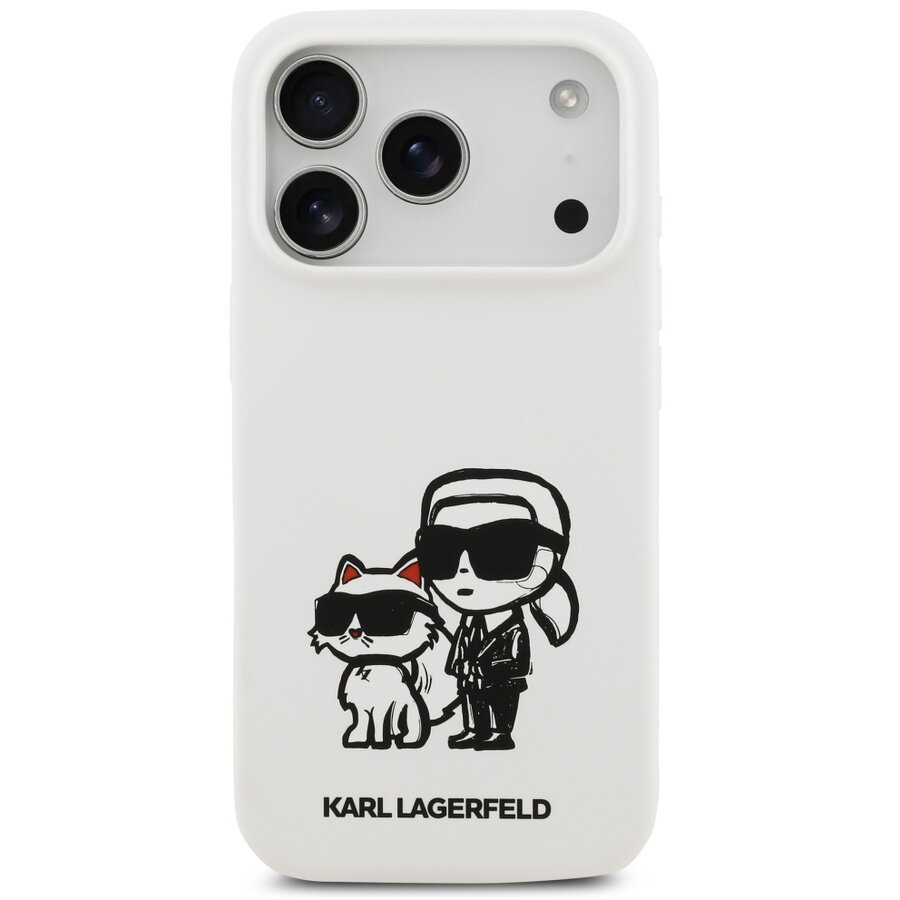 Husa pentru iPhone 17 Pro - Karl Lagerfeld Silicone Sketch & Logo (KLHMP17LSKCGRGOH) - White Karl&Choupette