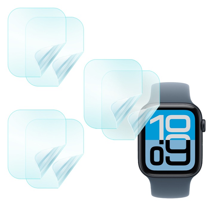 6 db-os védőfólia készlet Apple Watch SE 3 44mm-hez, regenerálódó szilikon hidrogélből, Rugalmas Hidrokristály, Könnyű telepítés, Teljes védelem, Átlátszó