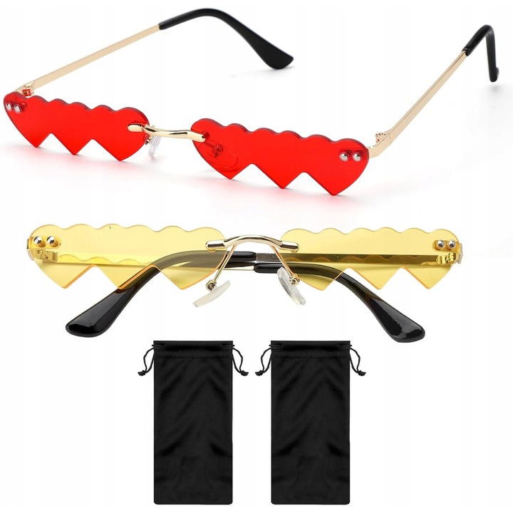 Set 4 perechi ochelari de soare forma inima, retro, multicolor, dimensiuni 61x21x143mm