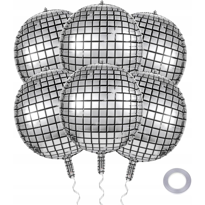 6 db 56 cm-es, ezüstszínű, fém diszkó lufi, parti dekoráció