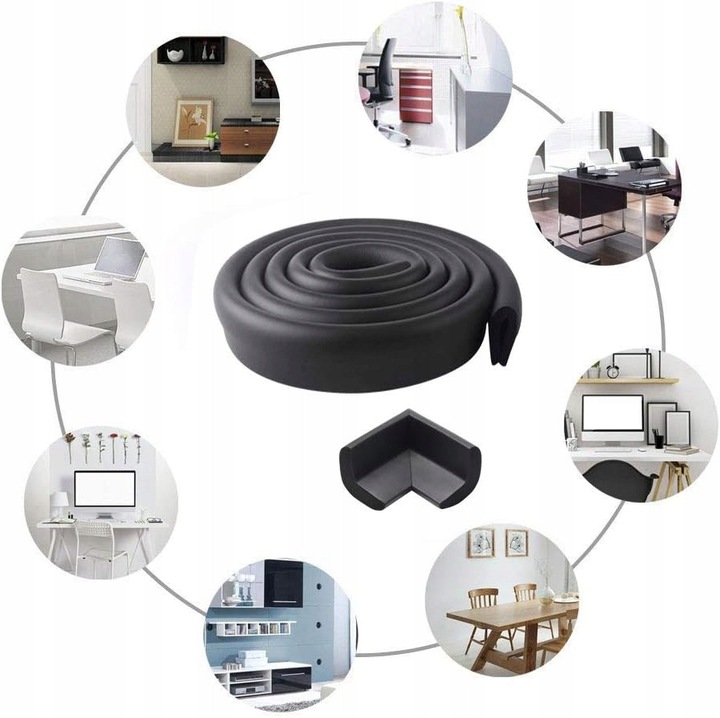 Gyermek sarokvédő szett, 2m kő, 4 sarokvédő, fekete szalag