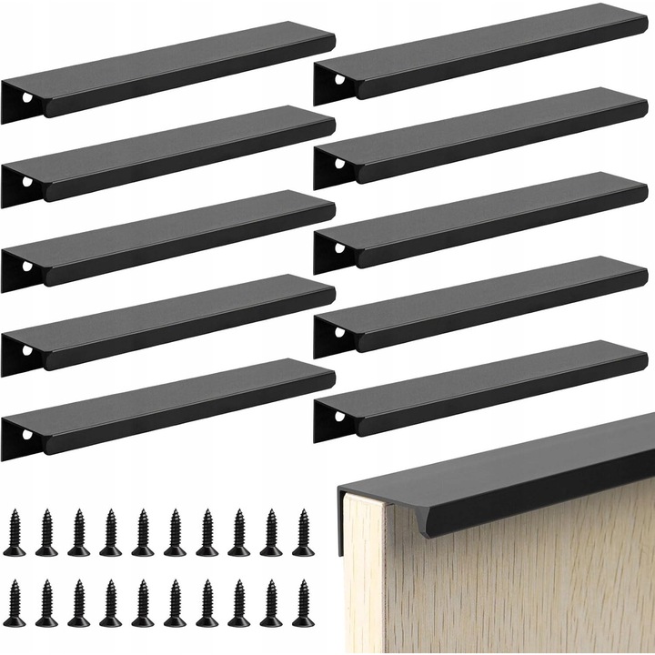 Set 10 manere invizibile pentru mobila, 20 suruburi, negru, 150x32x18mm