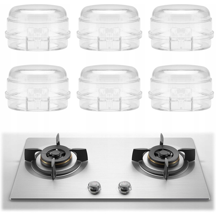 Set de 6 protectii pentru butoanele aragazului, transparent, 6x4cm, protectie pentru copii si animale de companie