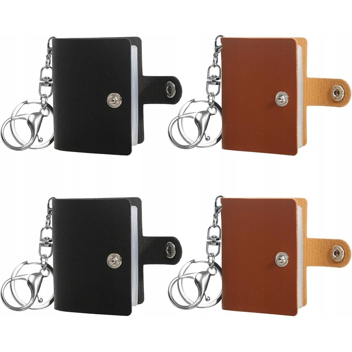 Mini fotóalbum kulcstartóval, 4 darabos szett, fekete és barna, 20 fénykép, 5x7cm