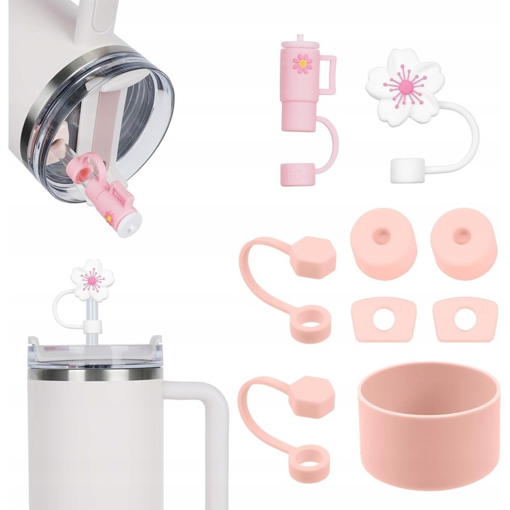 Set accesorii pentru cana Stanley, 9 piese, capac pentru pai, capace etanse